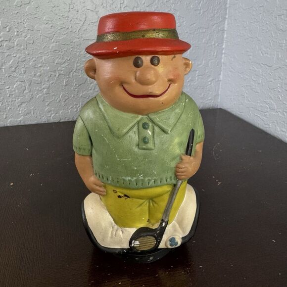 Vintage Ceramic Golfer Happy Sad Good Game Bad Game Par Bogie w Driver Shoes Hat - Picture 1 of 6